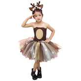 Mädchen Kleid mit Haarreif Kinder Tutu Kleid Tülle Kleid Hochzeit Partykleid Geburstag Festkleid Ärmellos Elch Rentier Kostüm