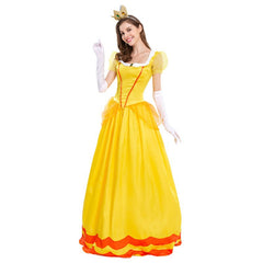 Damen Halloween Prinzessin Lang Kleid gelb Cosplay Erwachsene Kostüm