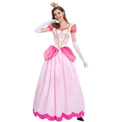 Damen Halloween Princess Peach Lang Kleid Cosplay Erwachsene Kostüm