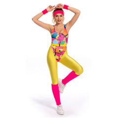 Damen 6Stück/Set 80er 90er Jahre Legging Cosplay Kostüm Sportbekleidung Stirnband Outfits Halloween Karneval Anzug