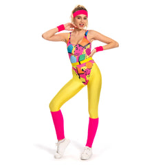 Damen 6Stück/Set 80er 90er Jahre Legging Cosplay Kostüm Sportbekleidung Stirnband Outfits Halloween Karneval Anzug