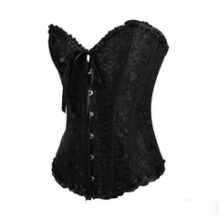Damen Korsett Überbrust Korsett VERLÄNGERT SATIN SCHWARZ Korsett