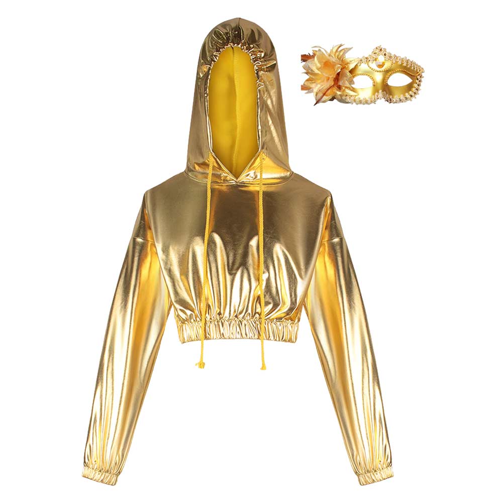 Damen Karneval Shiny Hooded Langarm Pullover Performance Cosplay Hoodie Maske 3D Druck Hooded Sweatshirt