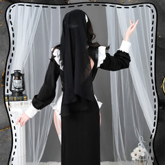 Damen Nonne Cosplay Kostüm Halloween Karneval Party Anzug