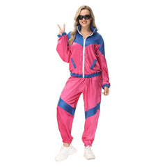Damen Retro Vintage Hip-Hop Disco Cosplay Kostüm Jacke Hose Stirnband Sprotwear Outfits 70er 80er Jahre