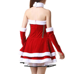 Damen Rot weihnachten schulterfreies Kleid transparentem Netz Kanarienvogel Samt Santa Kleid