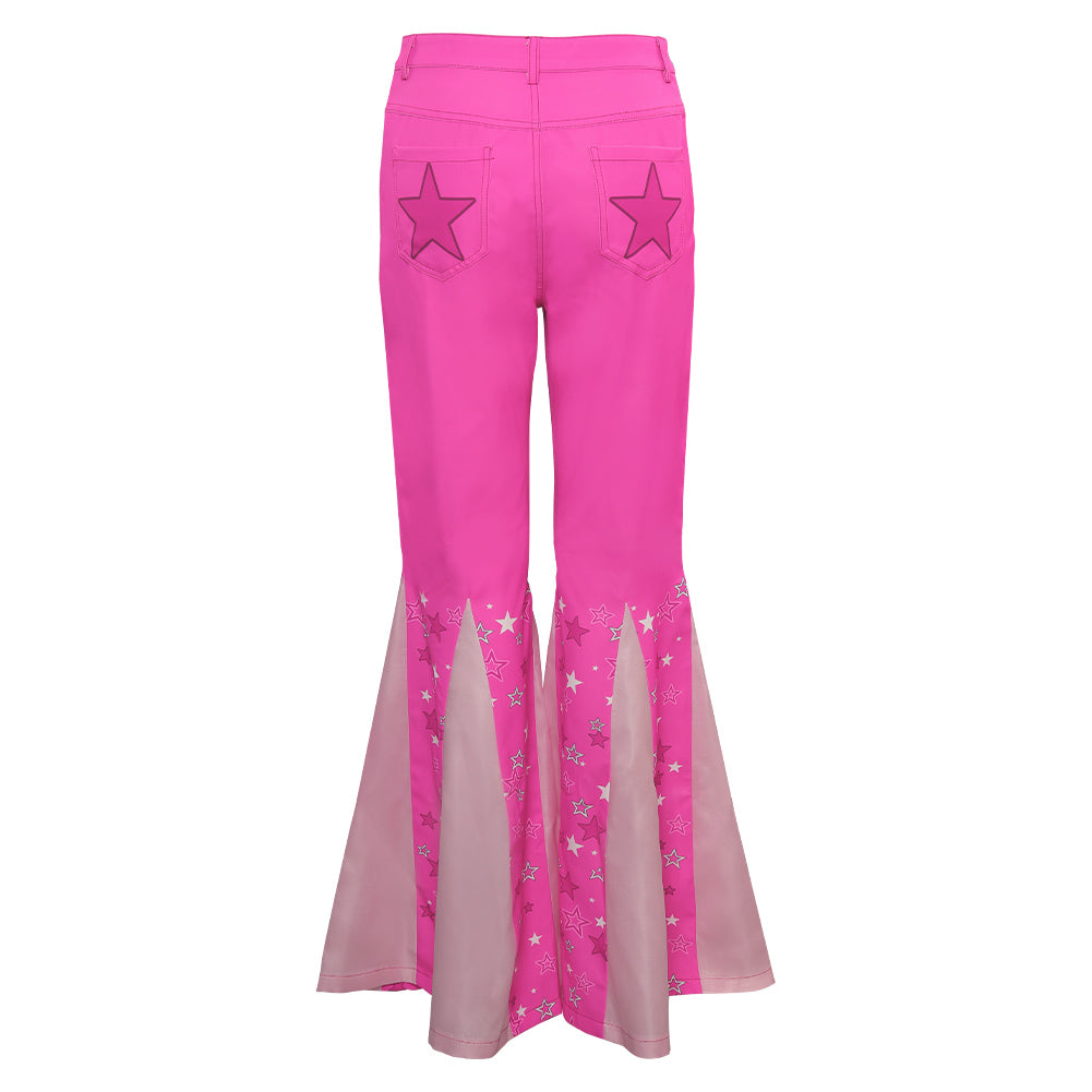 Damen rosa Schlaghose Retro Cosplay Kostüm Outfits Halloween Karneval Party Anzug