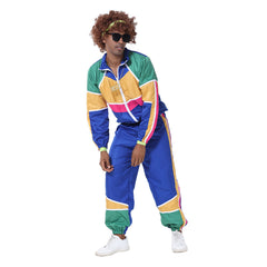 Herren Retro Vintage Hip-Hop Disco Cosplay Kostüm Jacke Hose Stirnband Sprotwear Outfits 70er 80er Jahre