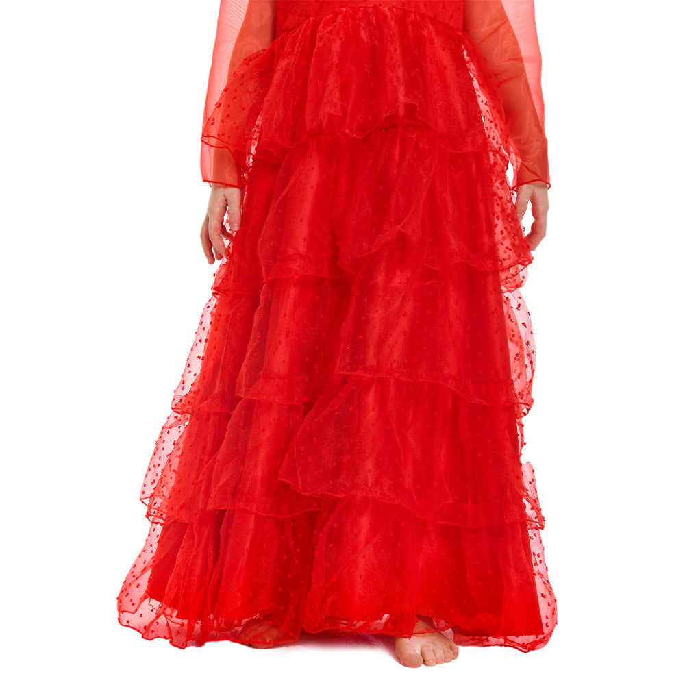 Kinder Mädchen Beetle Juice Lydia Kostüm rotes Hochzeitskleid Brautkostüm Cosplay Kostüm Outfits Halloween Karnevalskostüm