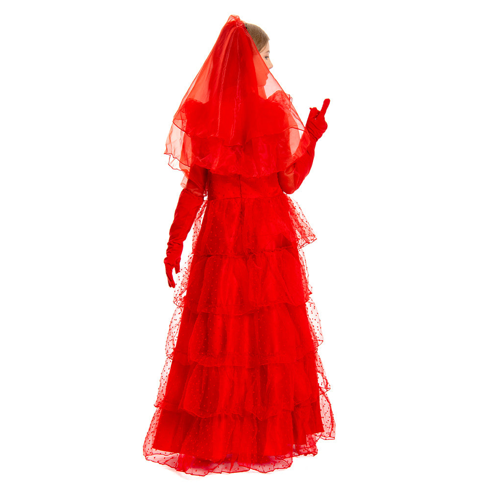 Kinder Mädchen Beetle Juice Lydia Kostüm rotes Hochzeitskleid Brautkostüm Cosplay Kostüm Outfits Halloween Karnevalskostüm