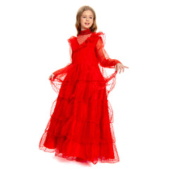 Kinder Mädchen Beetle Juice Lydia Kostüm rotes Hochzeitskleid Brautkostüm Cosplay Kostüm Outfits Halloween Karnevalskostüm