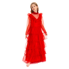 Kinder Mädchen Beetle Juice Lydia Kostüm rotes Hochzeitskleid Brautkostüm Cosplay Kostüm Outfits Halloween Karnevalskostüm
