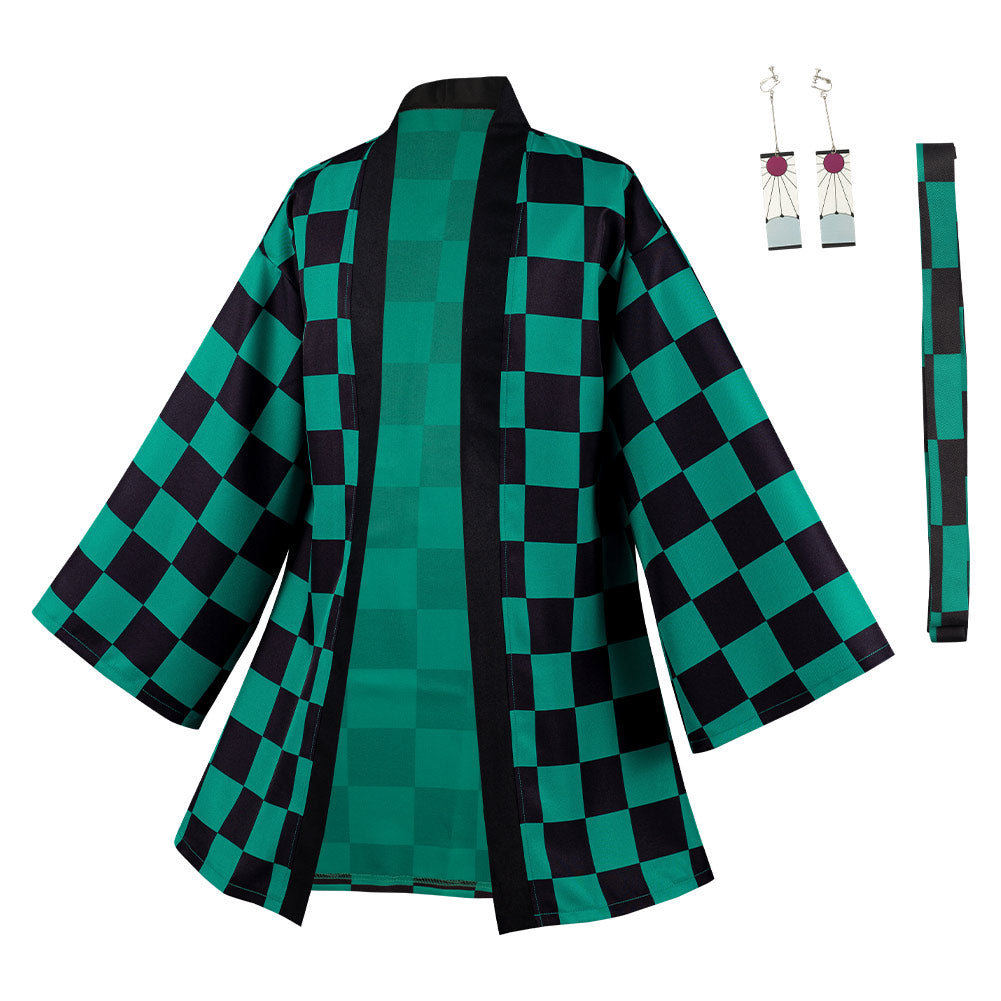 Demon Slayer: Kimetsu No Yaiba Kamado Tanjirou 3D Druck Umhang Erwachsene Unisex Haori mit Ohrringe