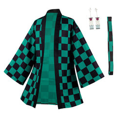 Demon Slayer: Kimetsu No Yaiba Kamado Tanjirou 3D Druck Umhang Erwachsene Unisex Haori mit Ohrringe