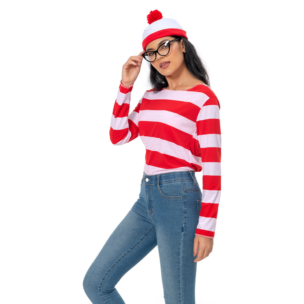 Damen Wo ist Walter Hoodie Kaputzepullover Pulli Hooded Where´s Wally Cosplay Erwachsene