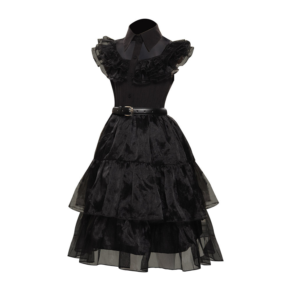 Kinder Mädchen Addams Mittwoch Kleid ärmellos schwarz Kleid