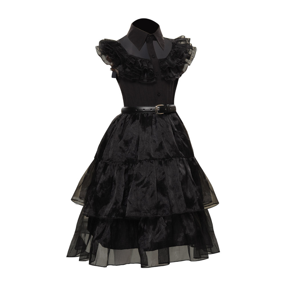 Kinder Mädchen Addams Mittwoch Kleid ärmellos schwarz Kleid