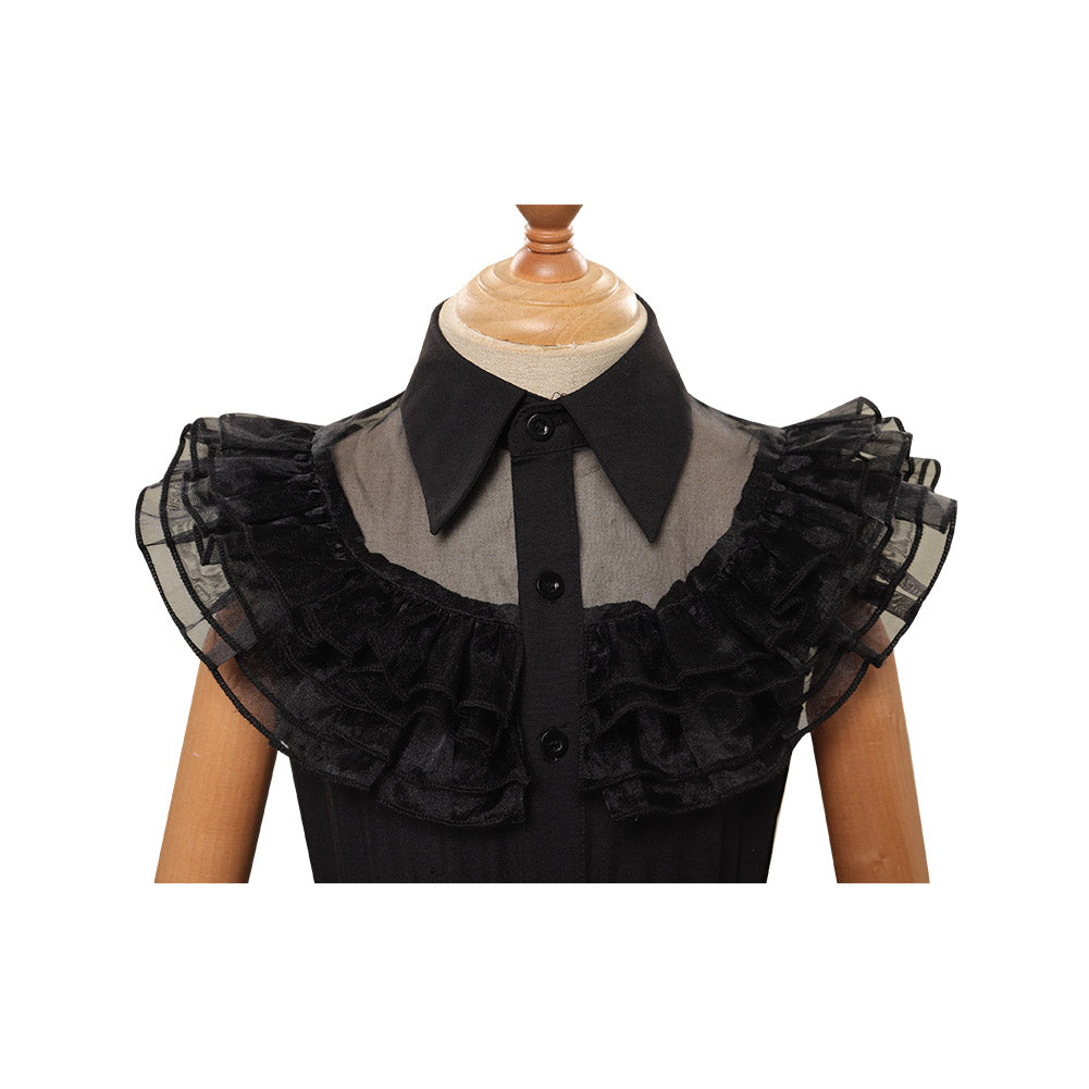 Kinder Mädchen Addams Mittwoch Kleid ärmellos schwarz Kleid