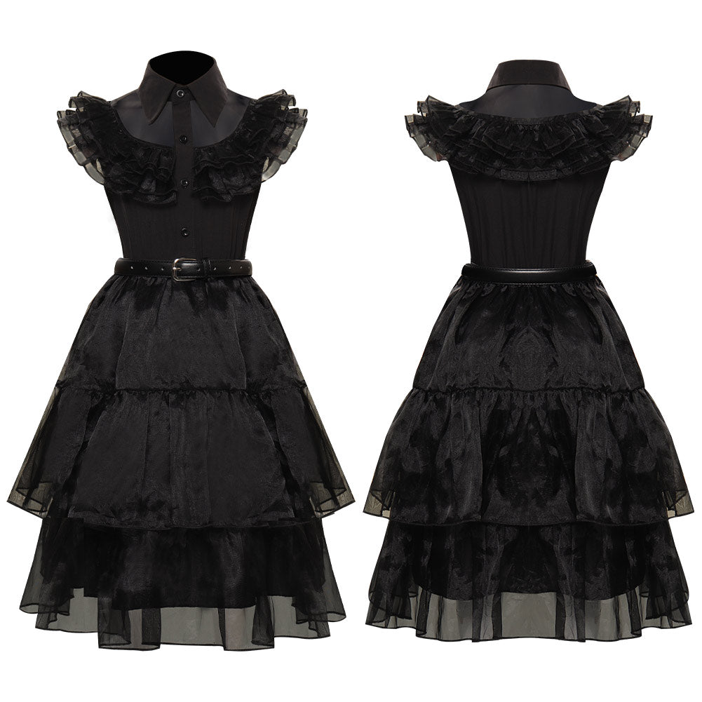 Kinder Mädchen Addams Mittwoch Kleid ärmellos schwarz Kleid