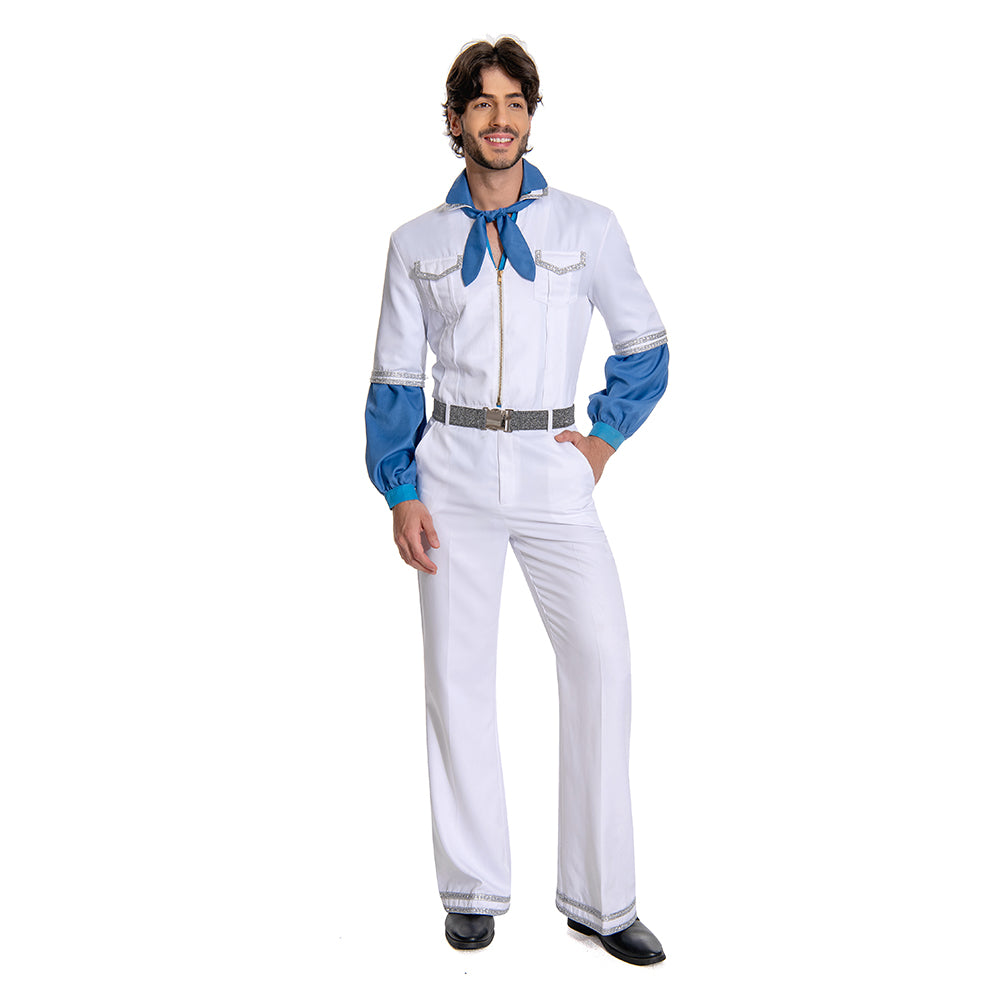 Herren Cosplay Kostüm Jumpsuit Outfits Halloween Karneval Anzug ABBA Benny Anderson Retro Style