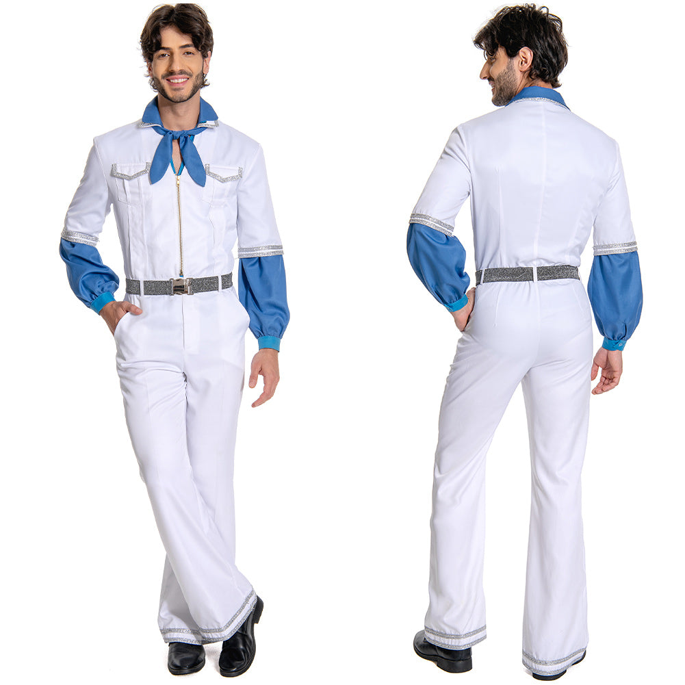 Herren Cosplay Kostüm Jumpsuit Outfits Halloween Karneval Anzug ABBA Benny Anderson Retro Style