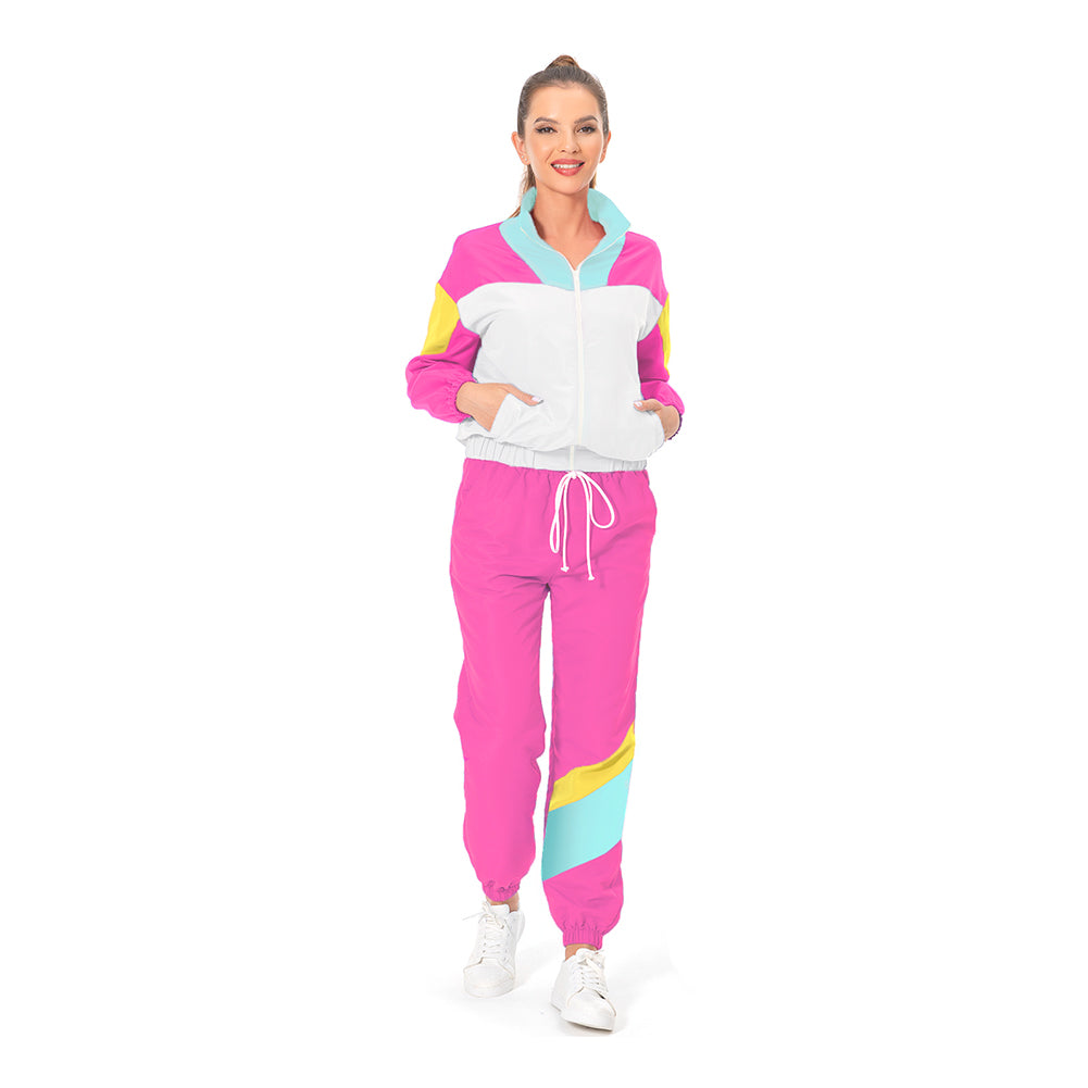Jogginganzug 80er/90er Jahre Erwachsene Karneval Party rosa weiß Halloween Kostüm