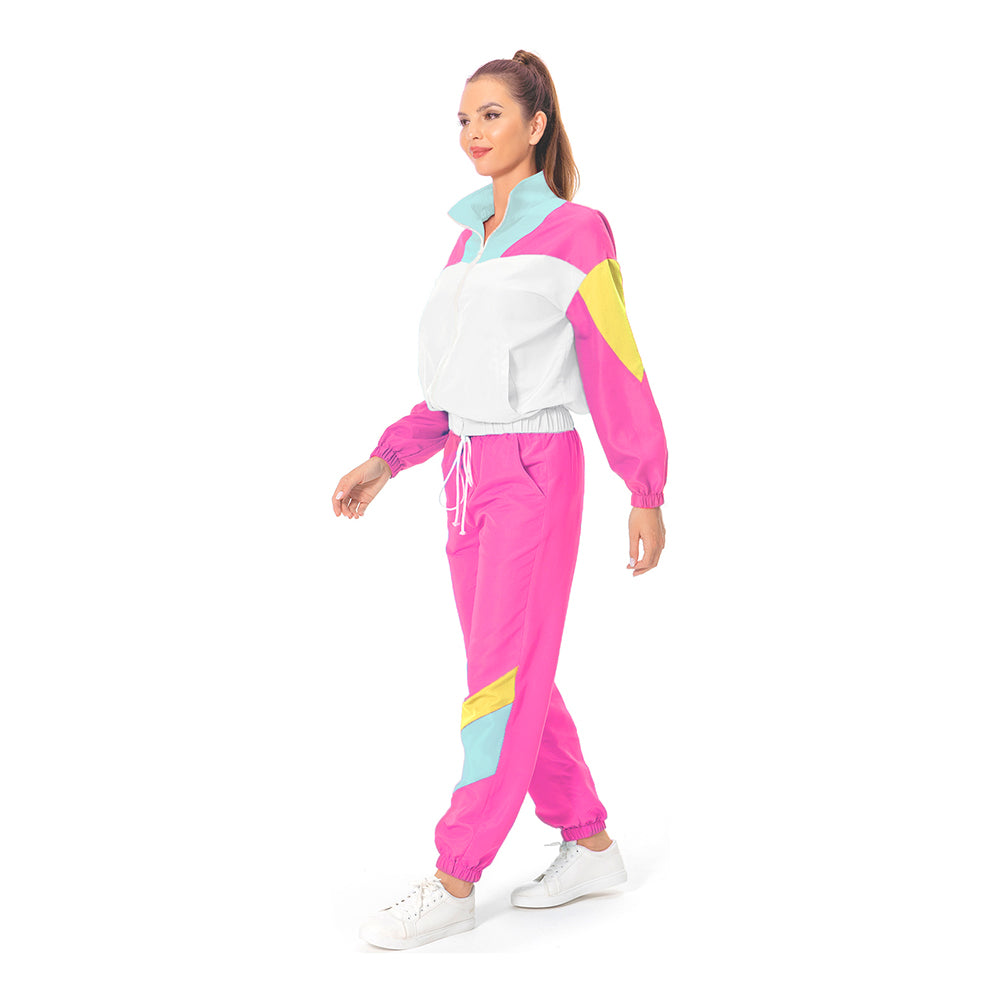 Jogginganzug 80er/90er Jahre Erwachsene Karneval Party rosa weiß Halloween Kostüm