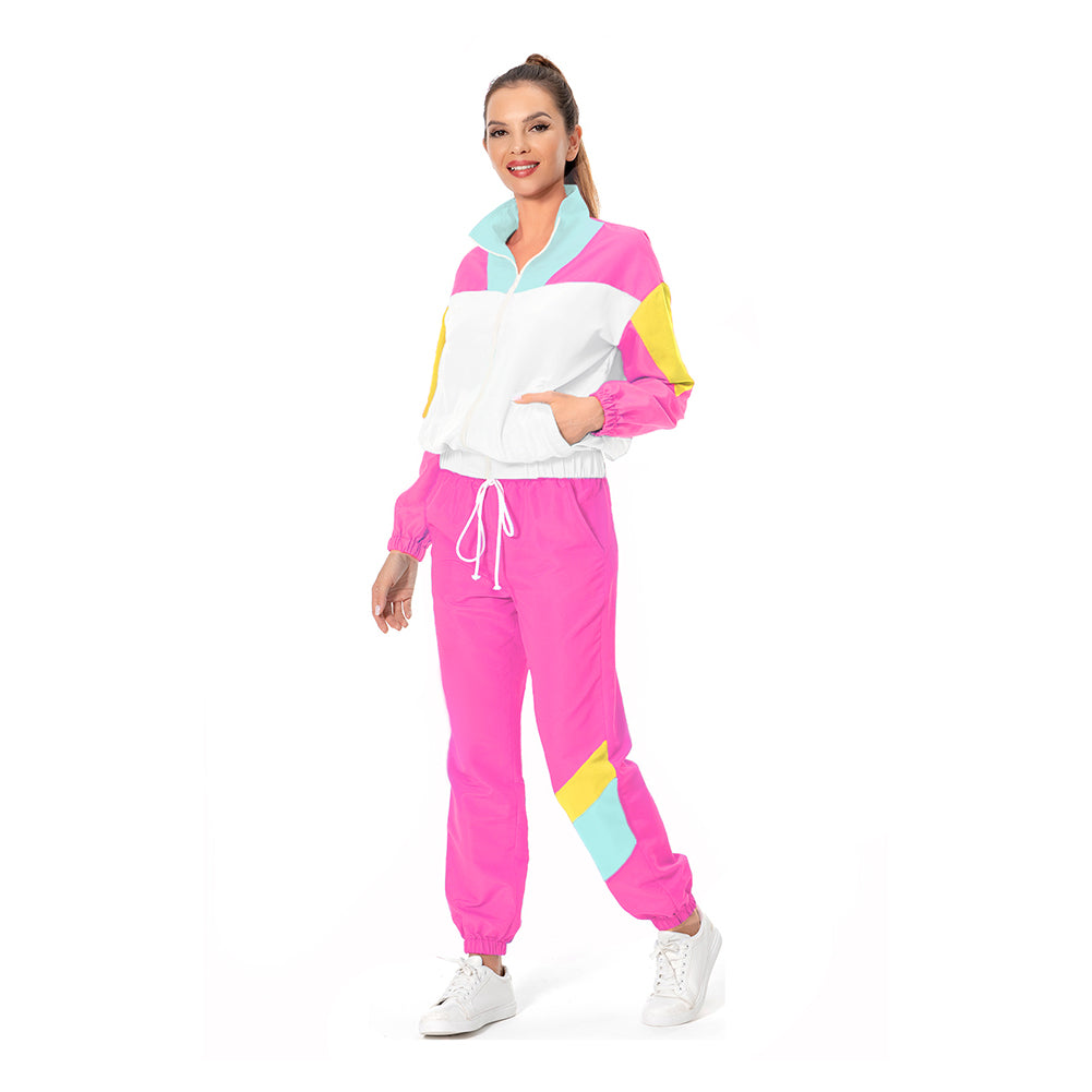 Jogginganzug 80er/90er Jahre Erwachsene Karneval Party rosa weiß Halloween Kostüm
