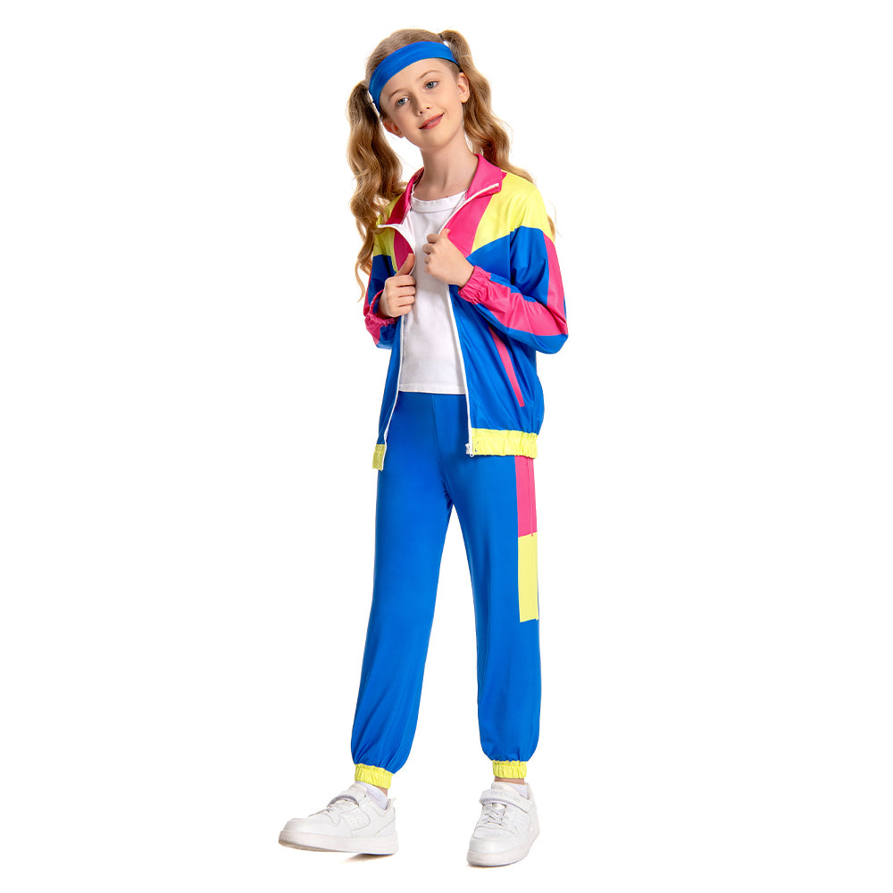 Kinder 80er Cosplay Kostüm Outfits Halloween Karneval Anzug Retro Trainingsanzug