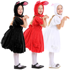 Kinder Mädchen Osterhasenkostüm Weiß, rot und schwarz dreifarbiges Hängeohr-Kaninchen-Kostüm