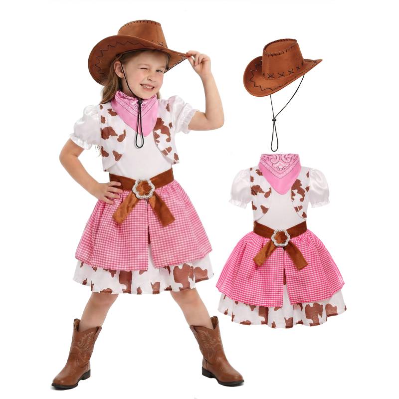 Kinder Kleid Western-Cowgirl-Rock für Mädchen – Halloween-Set aus rosa Jeansstoff – Festtags- und Party-Kostüm