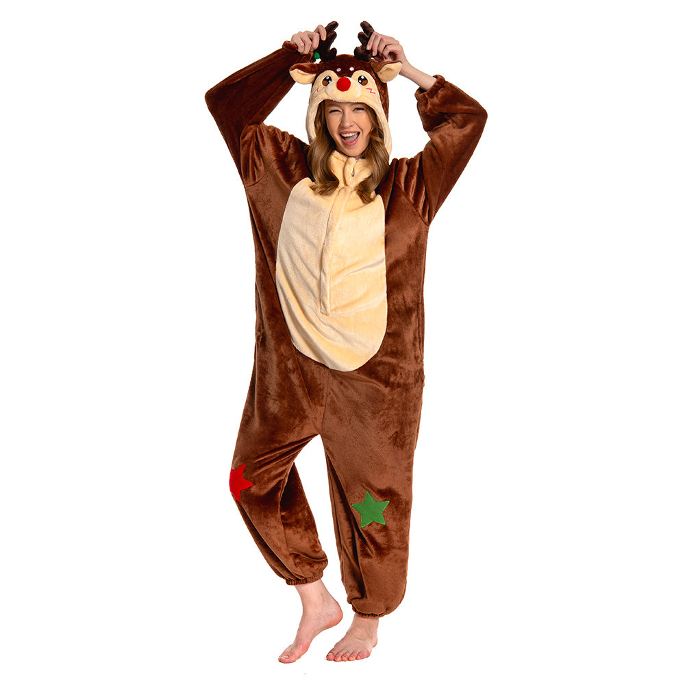 Unisex Erwachsene Familienpyjamas Weihnachten - Schneemann, Rentier Weihnachtsmann Schlafanzug einteiliger Pyjama