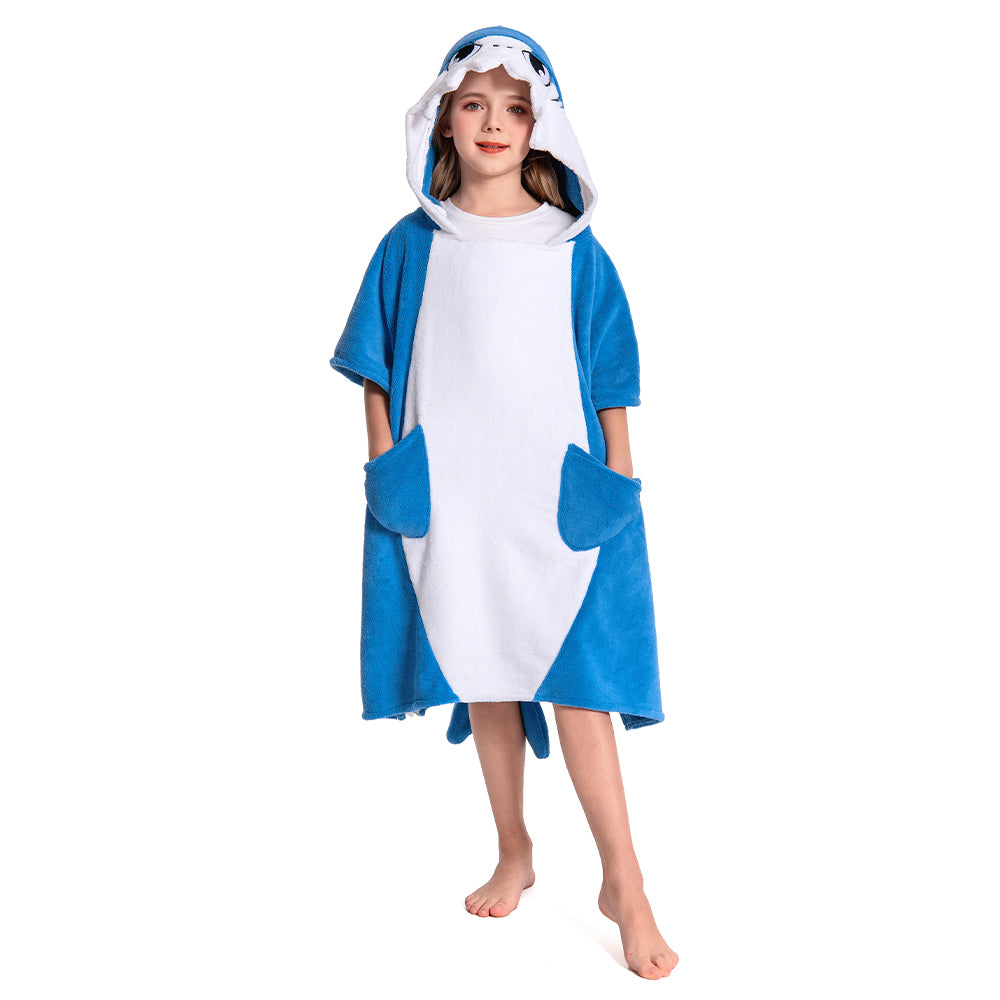 Kinder blau Hai Strandtücher mit Kapuze Tierkostüm Sommer Robe