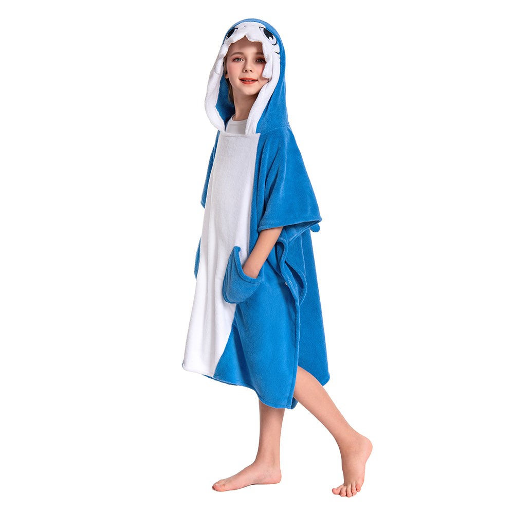 Kinder blau Hai Strandtücher mit Kapuze Tierkostüm Sommer Robe