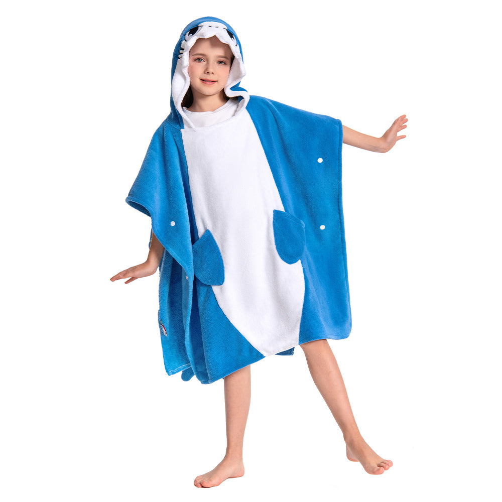 Kinder blau Hai Strandtücher mit Kapuze Tierkostüm Sommer Robe