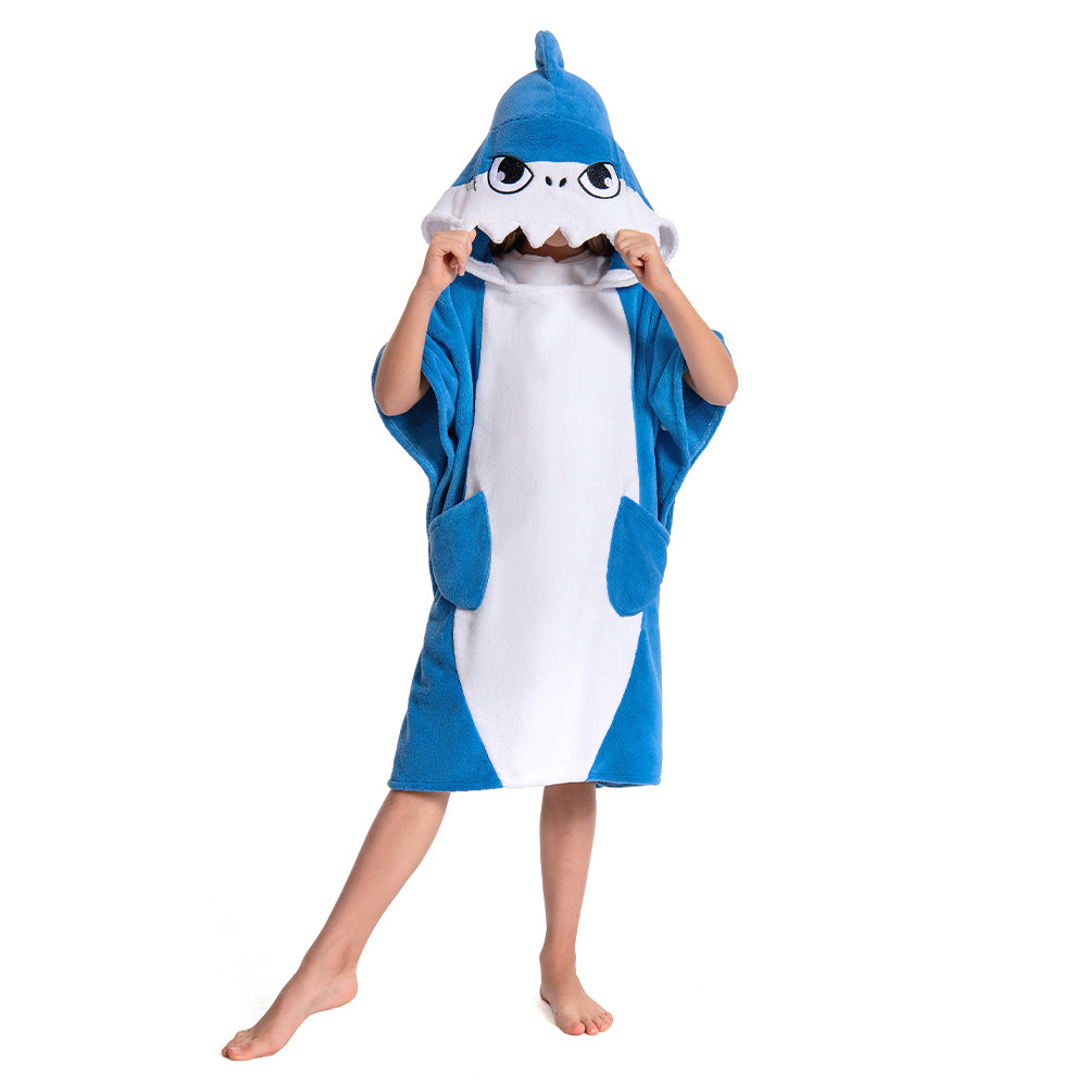 Kinder blau Hai Strandtücher mit Kapuze Tierkostüm Sommer Robe