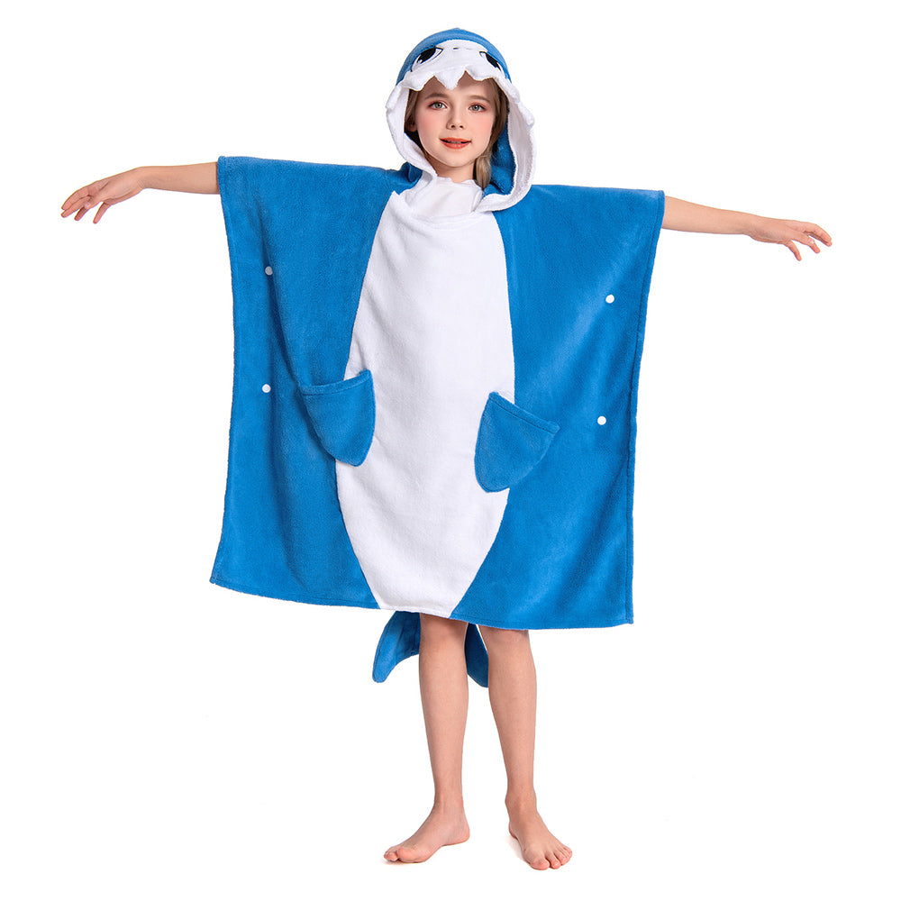 Kinder blau Hai Strandtücher mit Kapuze Tierkostüm Sommer Robe