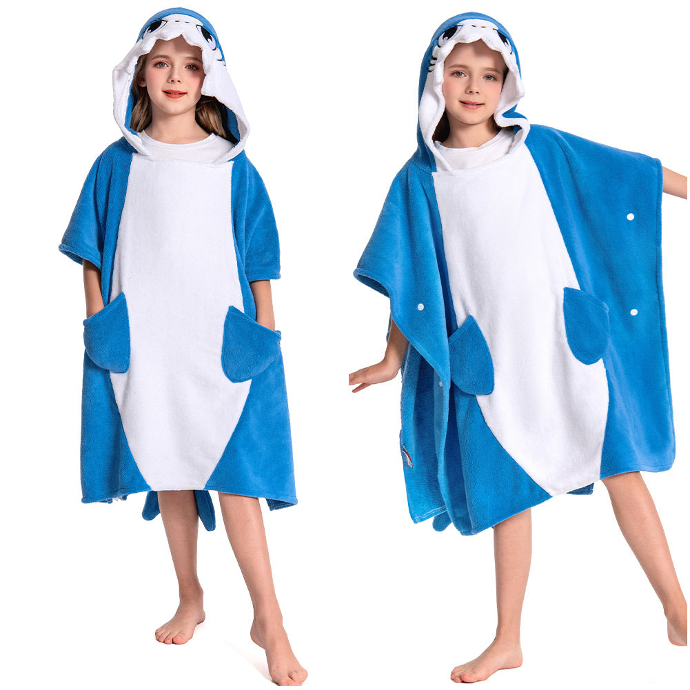 Kinder blau Hai Strandtücher mit Kapuze Tierkostüm Sommer Robe