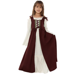 Kinder Mädchen quadratischer Kragen Mittelalter Renaissance Retro Kleid Cosplay Kostüm Mittelalterkleid  Outfits Halloween Karneval Anzug
