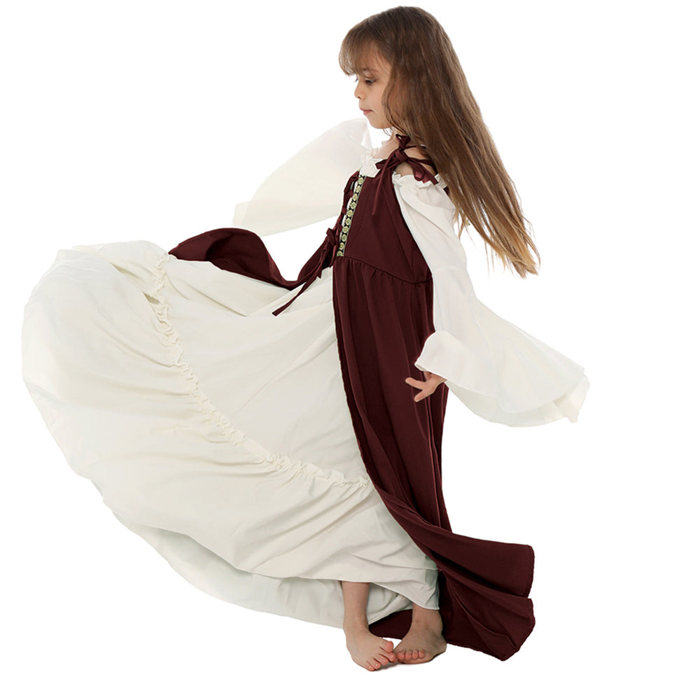 Kinder Mädchen quadratischer Kragen Mittelalter Renaissance Retro Kleid Cosplay Kostüm Mittelalterkleid  Outfits Halloween Karneval Anzug