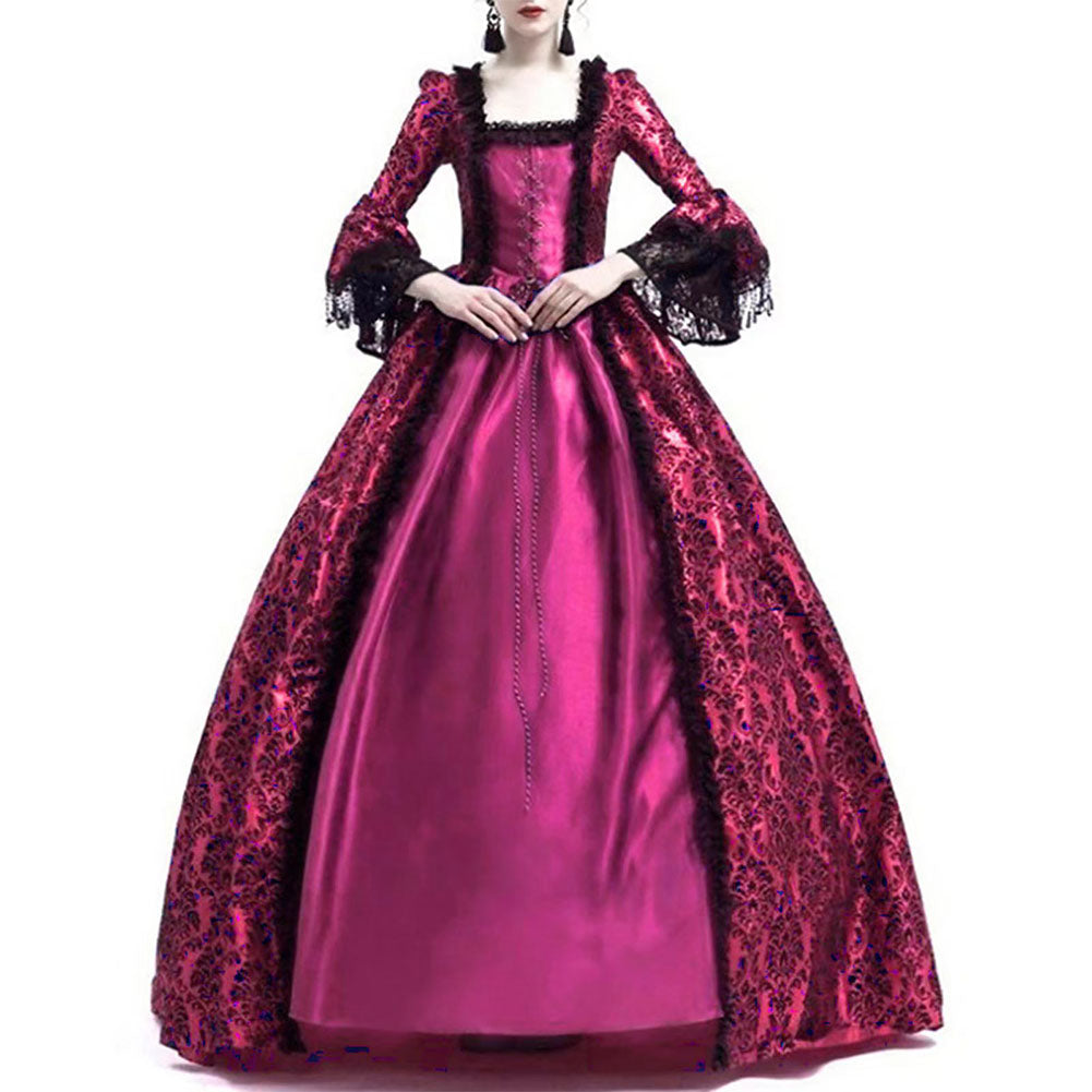 Damen Hofkleider Spitze Patchwork Swing Kleid Vintage Mittelalterliche Renaissance Kleid