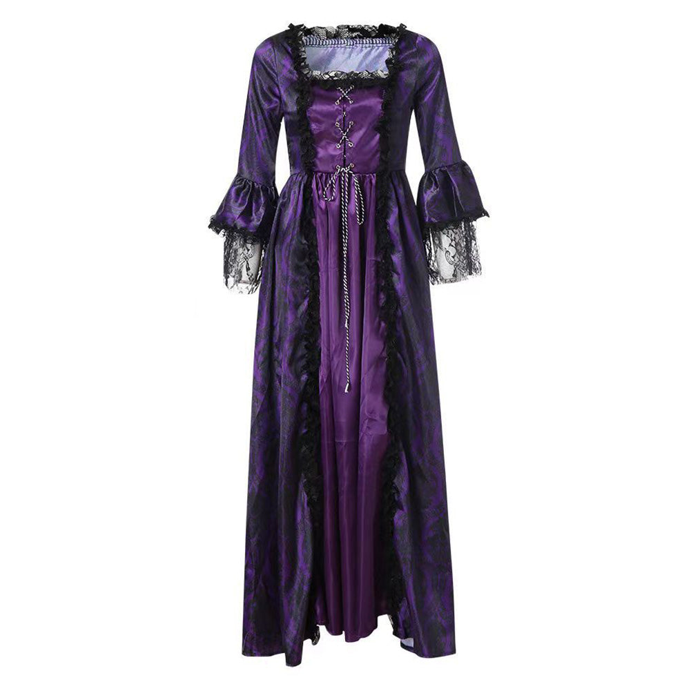 Damen Hofkleider Spitze Patchwork Swing Kleid Vintage Mittelalterliche Renaissance Kleid