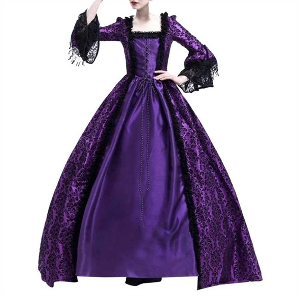 Damen Hofkleider Spitze Patchwork Swing Kleid Vintage Mittelalterliche Renaissance Kleid