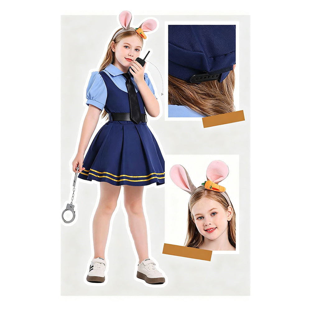 Kinder Mädchen Zootopia‌ Judy Hopps Kleid Cosplay Halloween Karneval Kostüm