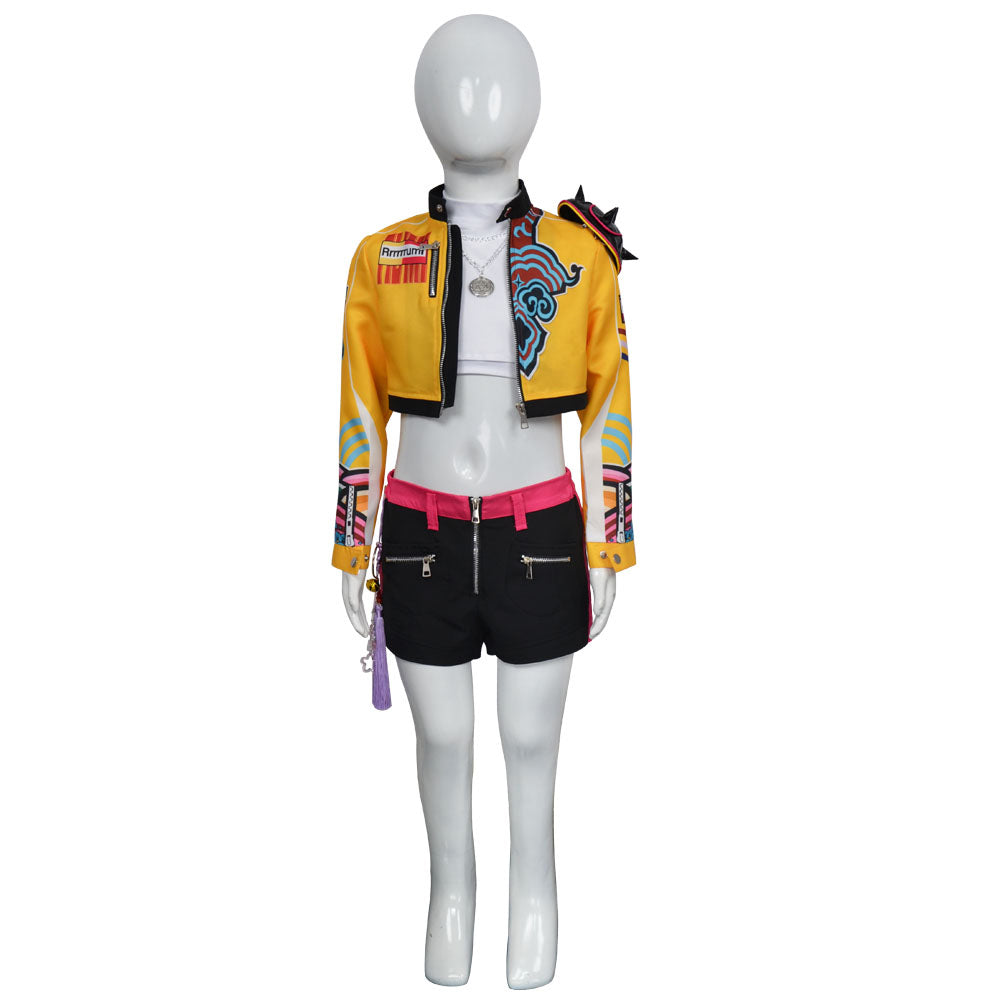 Kinder Mädchen Rumi Cosplay Kostüm Perücke Ohrringe Halloween Karneval Party Anzug