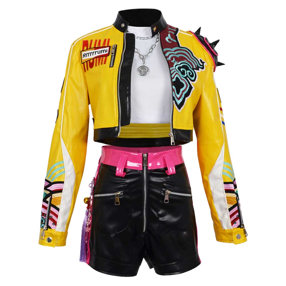 Kinder Mädchen Rumi Cosplay Kostüm Perücke Ohrringe Halloween Karneval Party Anzug