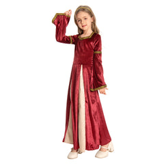 Kinder Retro Medieval Mädchen Kleid Rot Partykleid Kostüm Outfits Halloween Karneval Party Anzug
