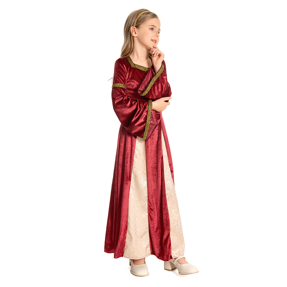 Kinder Retro Medieval Mädchen Kleid Rot Partykleid Kostüm Outfits Halloween Karneval Party Anzug