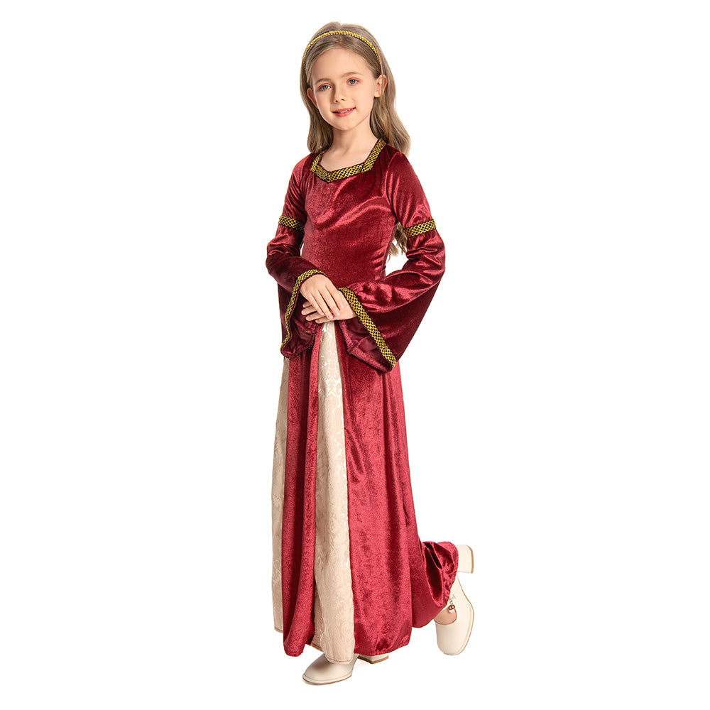 Kinder Retro Medieval Mädchen Kleid Rot Partykleid Kostüm Outfits Halloween Karneval Party Anzug