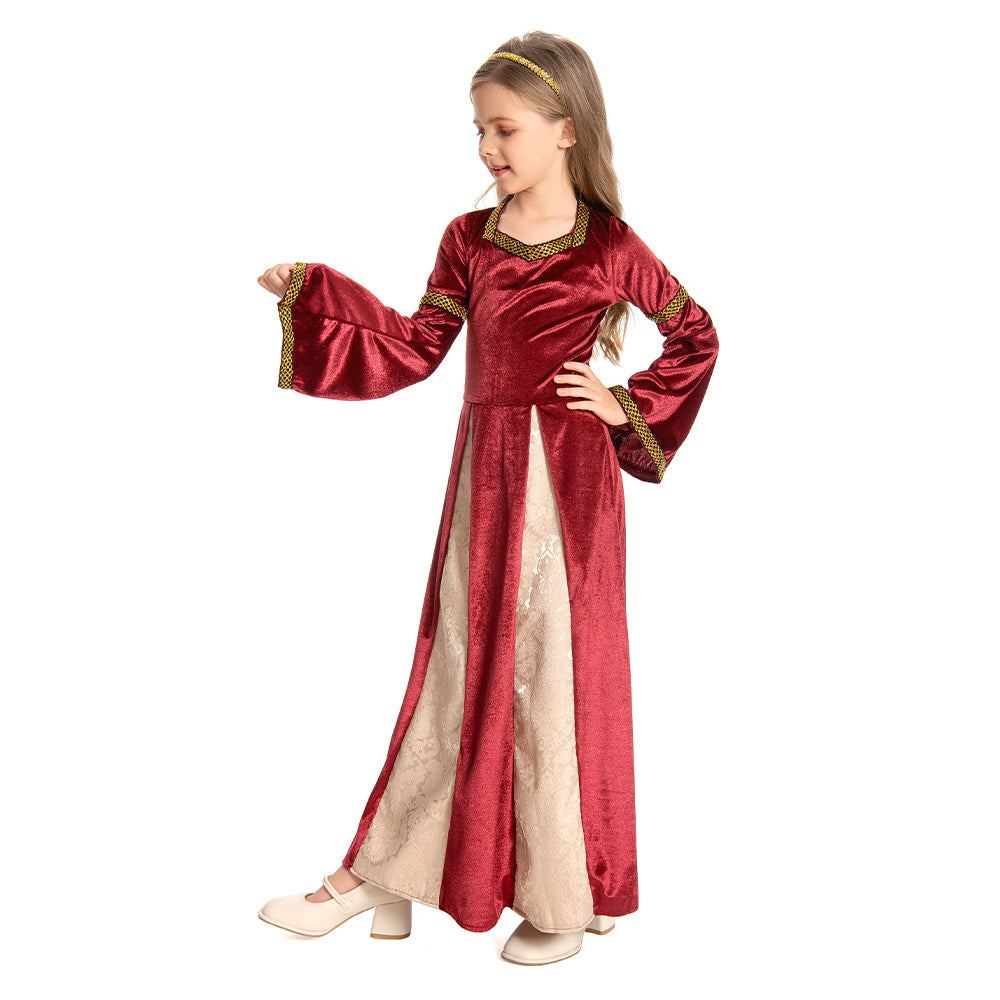 Kinder Retro Medieval Mädchen Kleid Rot Partykleid Kostüm Outfits Halloween Karneval Party Anzug